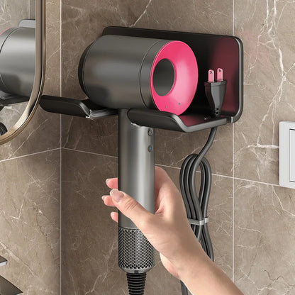 Wall-Mounted Hair Dryer Holder & Straightener Stand - Nail-Free Aluminum Bathroom Storage Shelf - Hom Haven