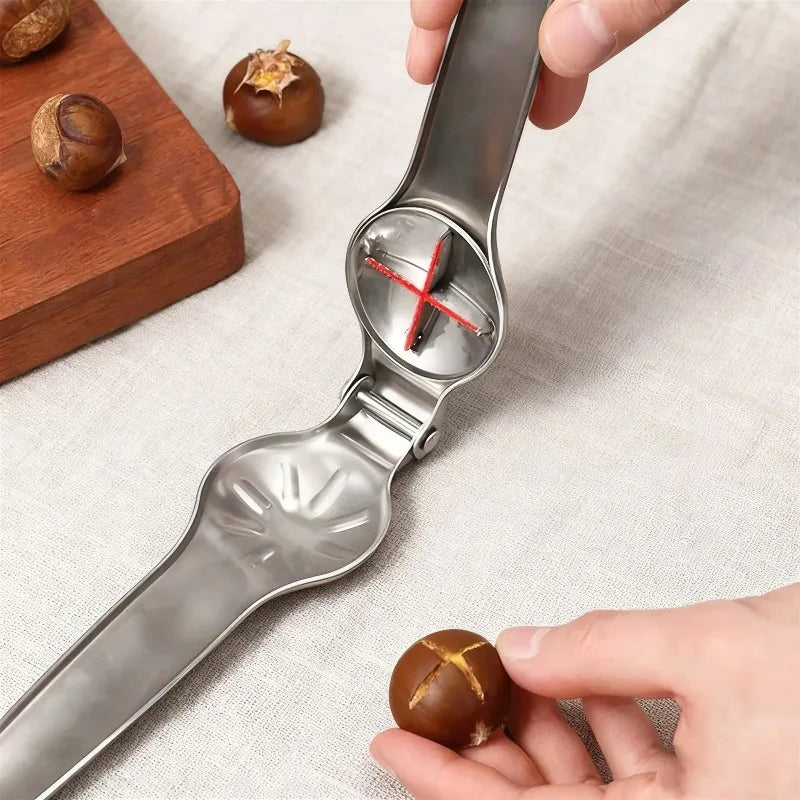 2-in-1 Stainless Steel Chestnut Opener & Bottle Opener - Kitchen Nut Cracker with Cutter Sheath