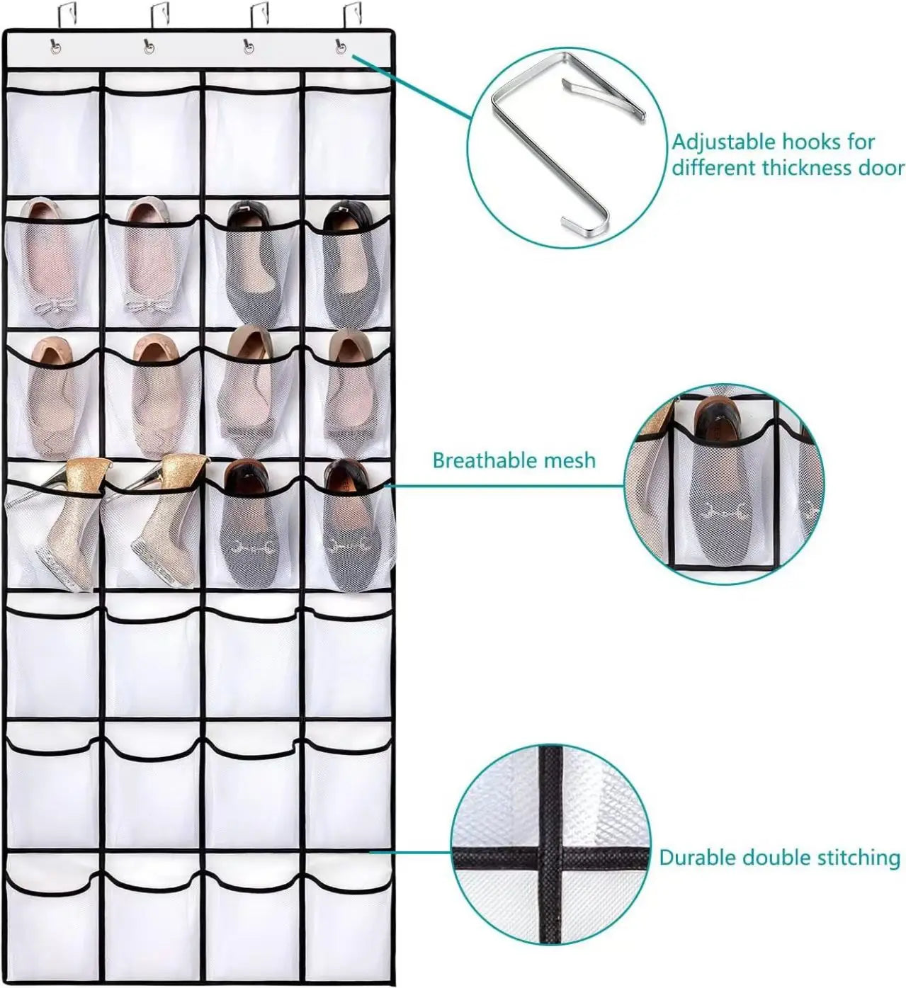 Over The Door Shoe Rack With12/14/24/28/35/40 Large Mesh Pockets Hanging Shoe Organizer For Closet Hanging Shoe Rack Holder
