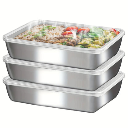 3-Piece Stainless Steel Food Containers - Leakproof Stackable with Clear Lids for Camping, Home & Meal Prep - Hom Haven