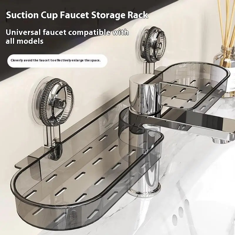 Suction Cup Bathroom Organizer Rack Wall Mounted Draining Storage Shelf