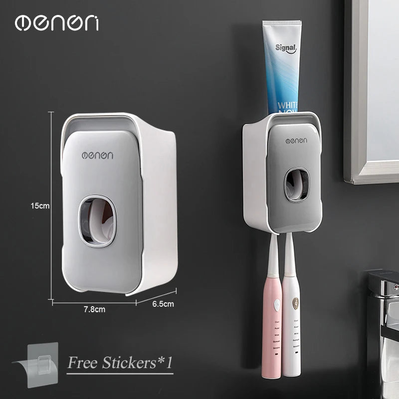 MENGNI Automatic Toothpaste Dispenser - Wall-Mounted Punch-Free Toothbrush Holder & Bathroom Accessory Rack - Hom Haven