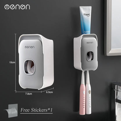 MENGNI Automatic Toothpaste Dispenser - Wall-Mounted Punch-Free Toothbrush Holder & Bathroom Accessory Rack - Hom Haven