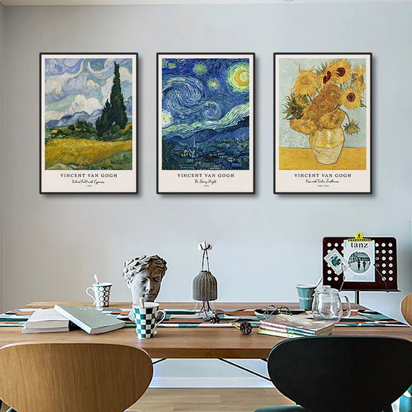 Vincent Van Gogh Starry Night Canvas Wall Art - Unframed Classic Painting Print for Living Room Decor - Hom Haven