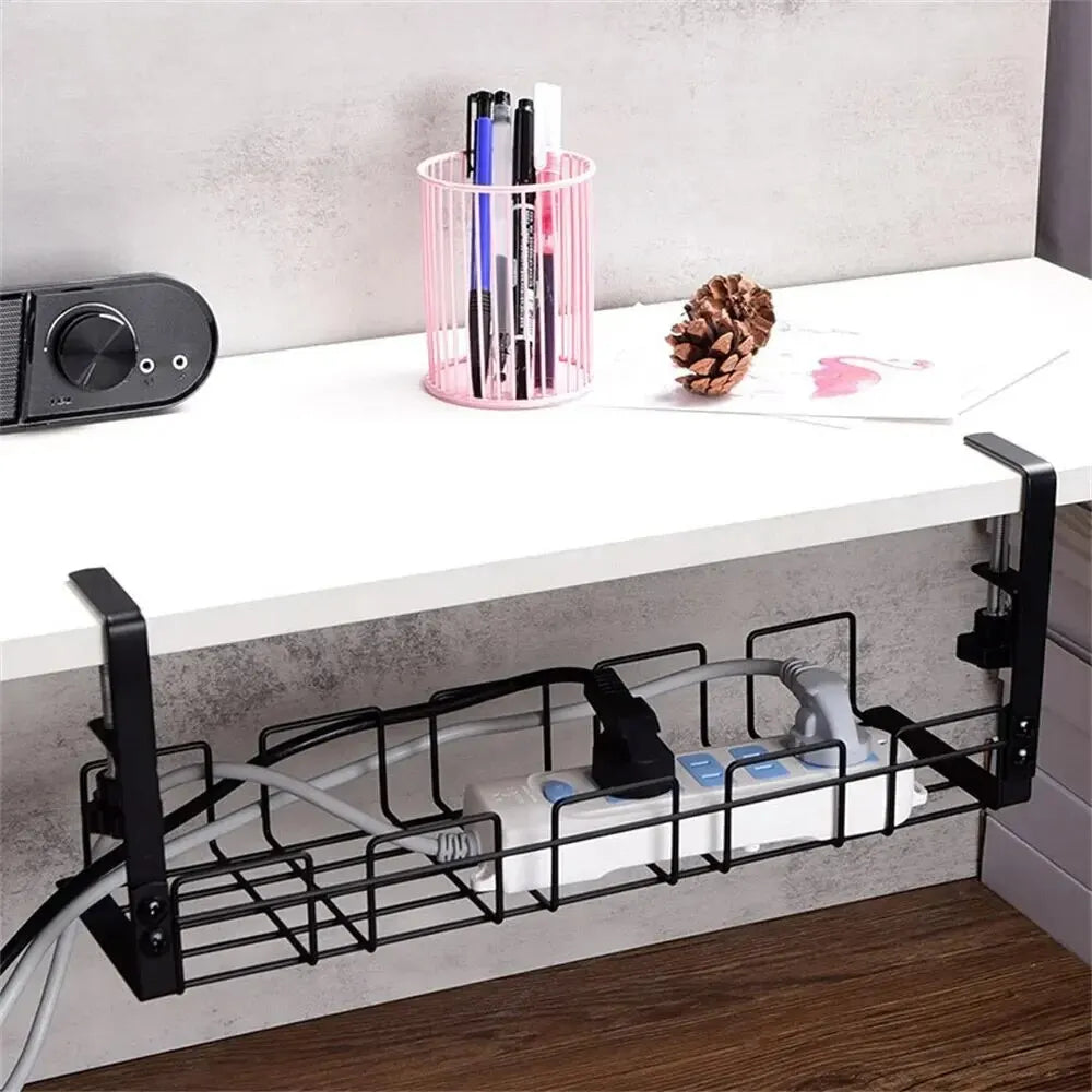 Under-Desk Cable Management Tray - No-Punch Metal Wire Organizer for Home Office & Kitchen - Hom Haven
