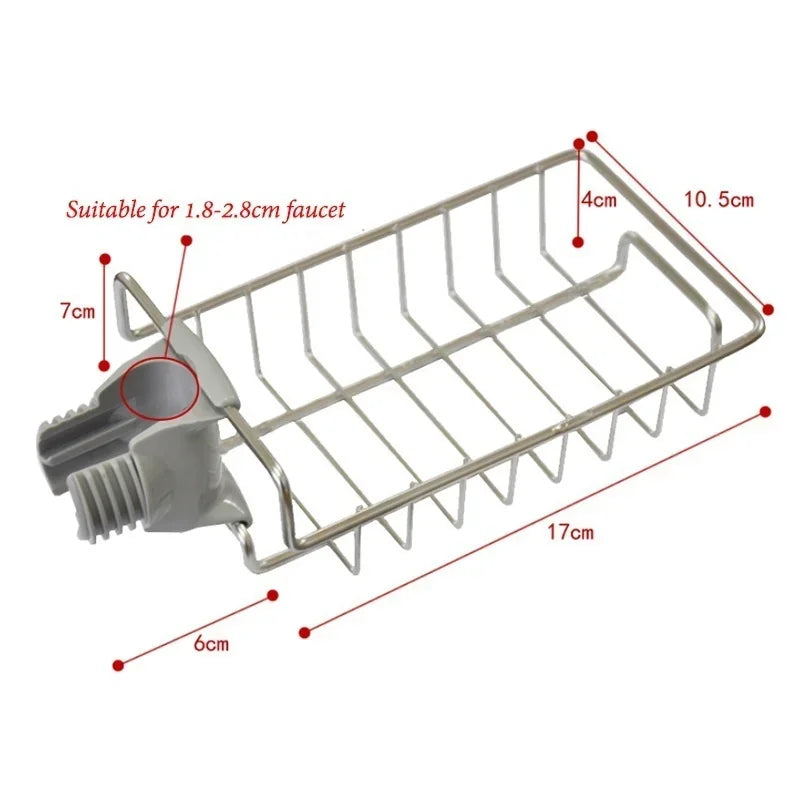 Stainless Steel Sink Faucet Shelf Adjustable Sponge & Towel Holder