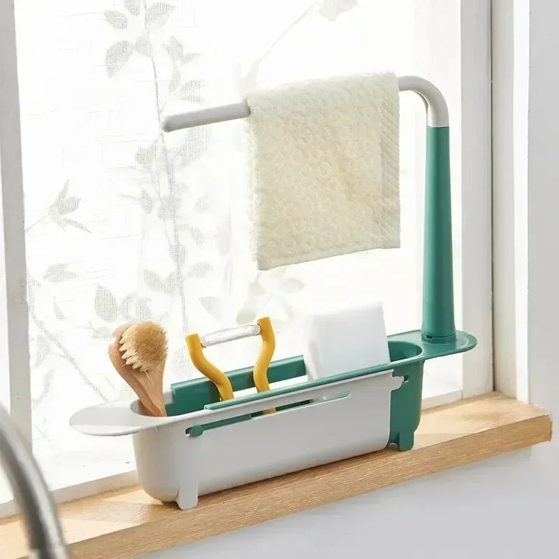 Telescopic Sink Drain Rack Adjustable Soap & Sponge Organizer
