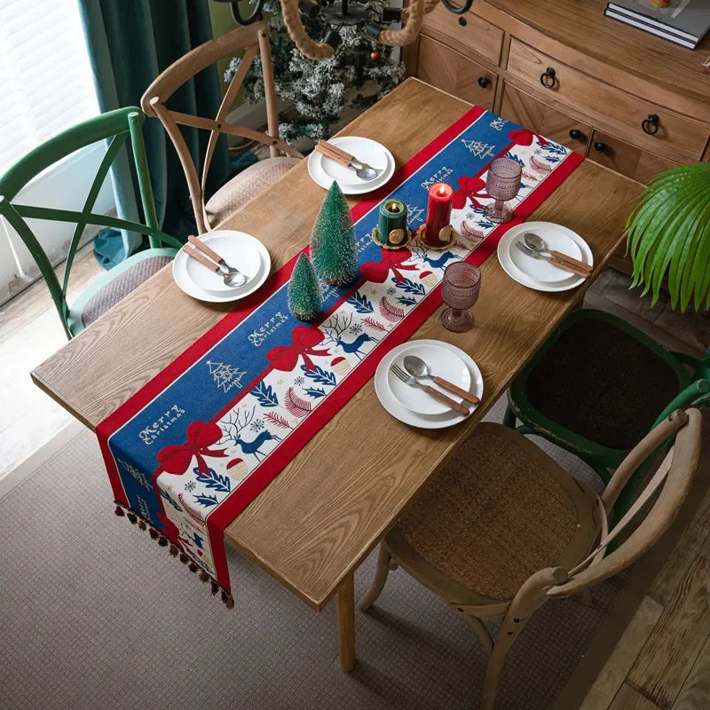Christmas Snowflake Decoration Table Runner Jacquard Dining Cloth New Year Gift Winter Home Rustic Decor Bed Tail Flag Cover