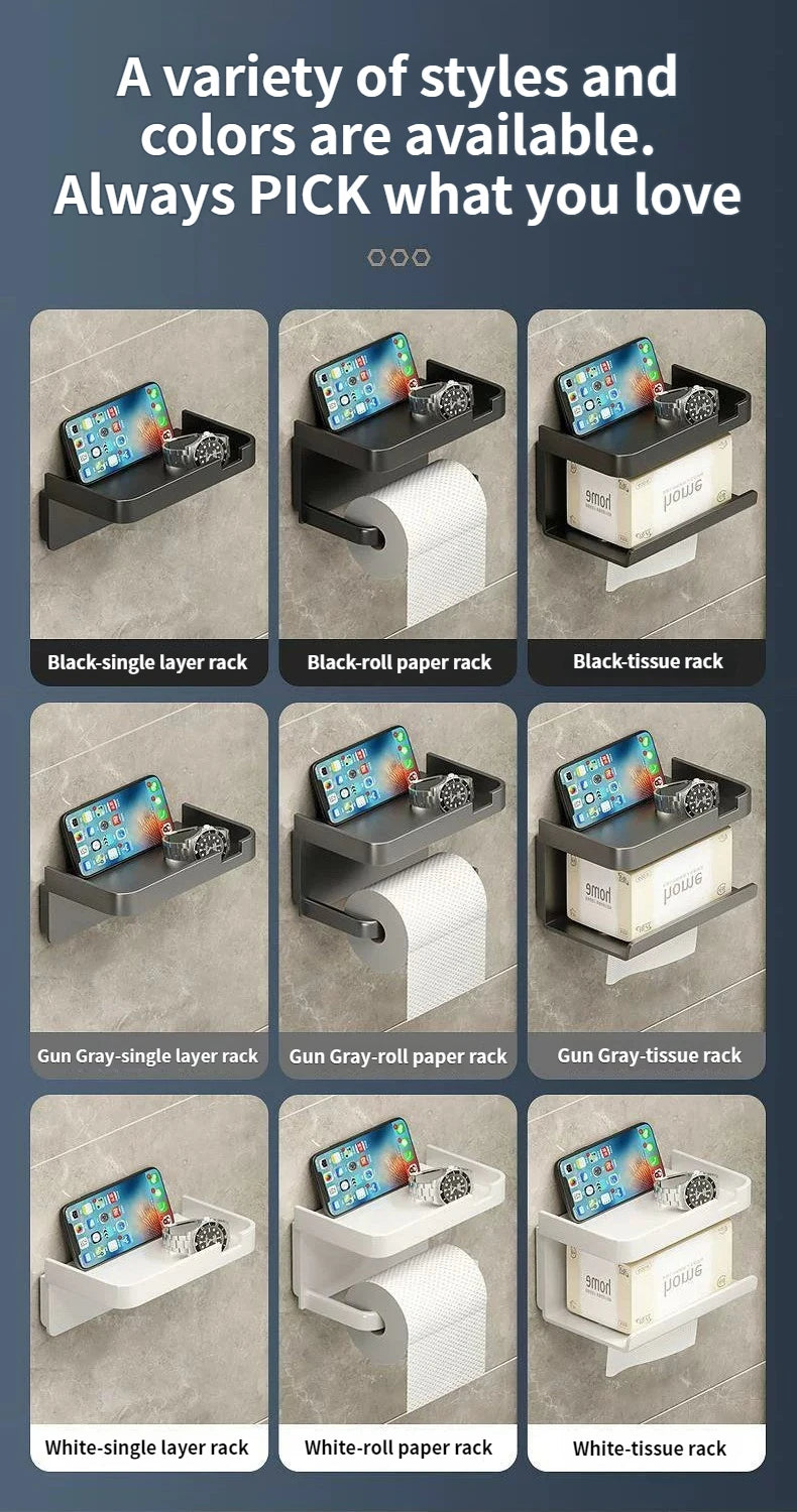 Toilet Paper Holder & Storage Rack - Plastic Wall-Mounted Kitchen Towel, Seasoning & Phone Holder