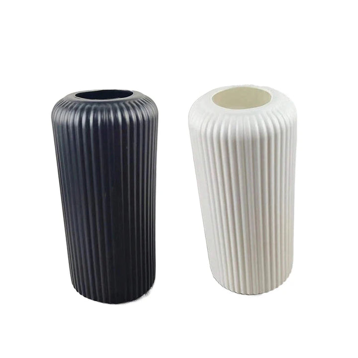 Striped Ceramic-Like Plastic Vase - Creative Decorative Flower Vase for Floral Arrangements & Home Decor