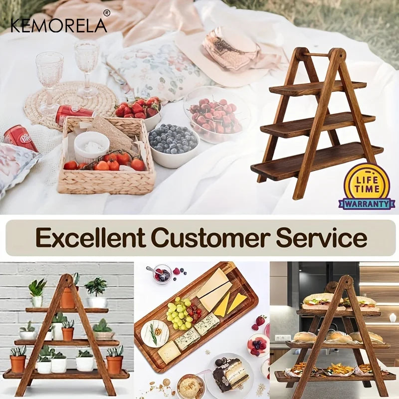 3 Tier Serving Tray Three Tiered Cupcake Stand Rectangle Serving Platter Wooden Tiered Tray Party Serving Brown Decorative Tray