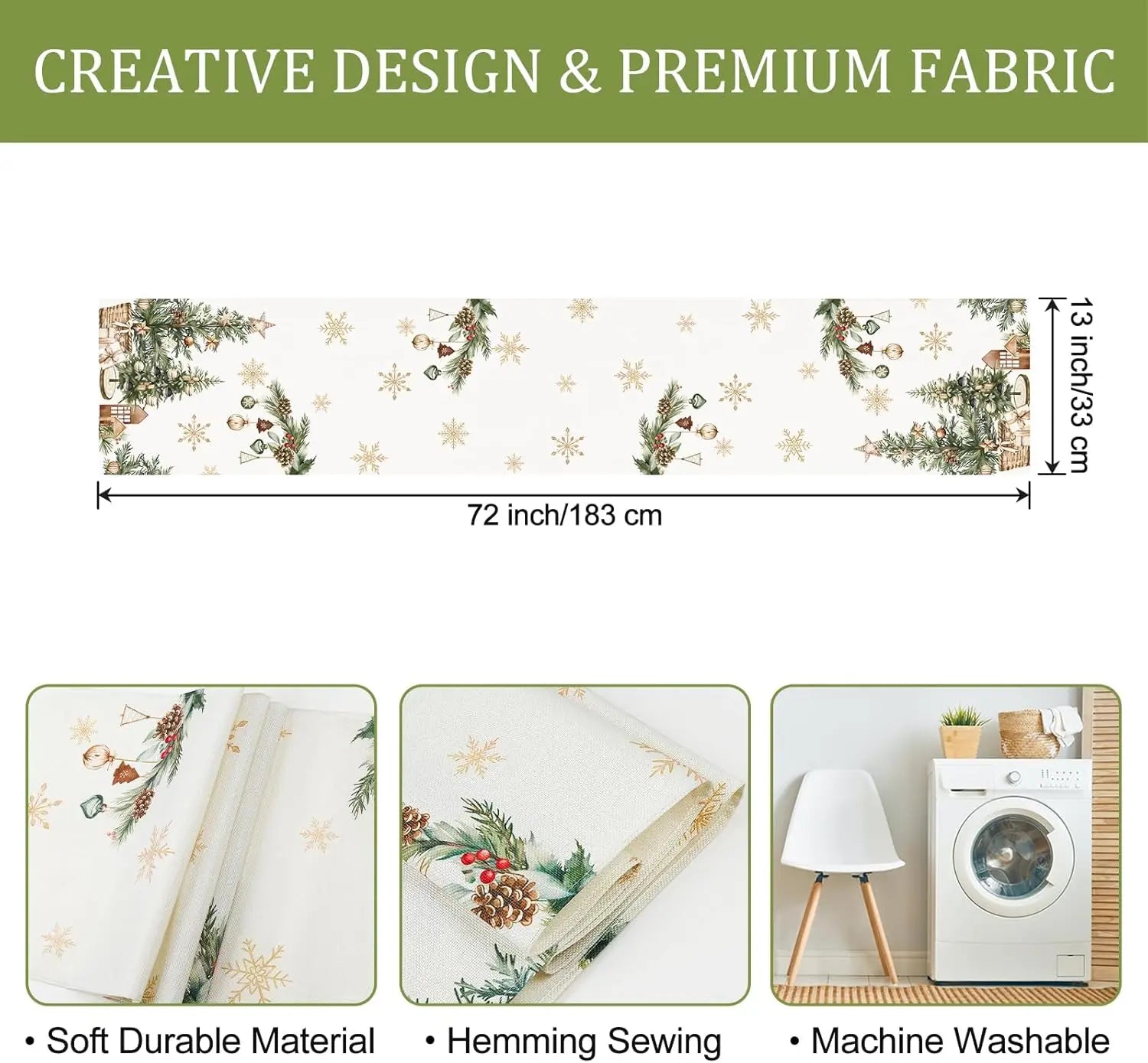 Christmas Snowflakes Xmas Trees Holly Table Runner Party Decor Winter Holiday Kitchen Dining Table Runner Christmas Decorations