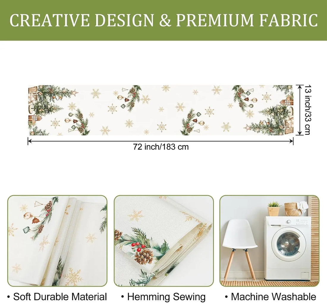 Christmas Snowflakes Xmas Trees Holly Table Runner Party Decor Winter Holiday Kitchen Dining Table Runner Christmas Decorations