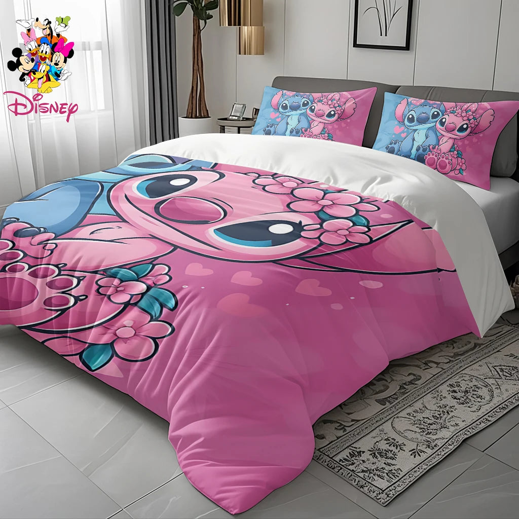 2/3pcs Disney Stitch & Mickey Duvet Cover Set Without Filler  Soft Bed Sheet,Skin-Friendly & Breathable Bedding Set Holiday Gift