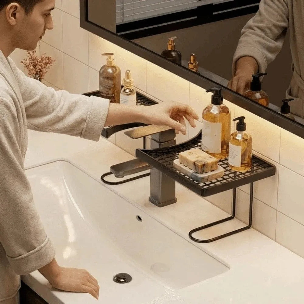 No-Drill Bathroom Storage Rack Mesh Drainage Kitchen & Faucet Organizer