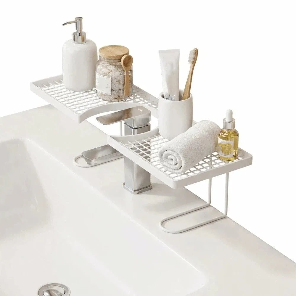 No-Drill Bathroom Storage Rack Mesh Drainage Kitchen & Faucet Organizer