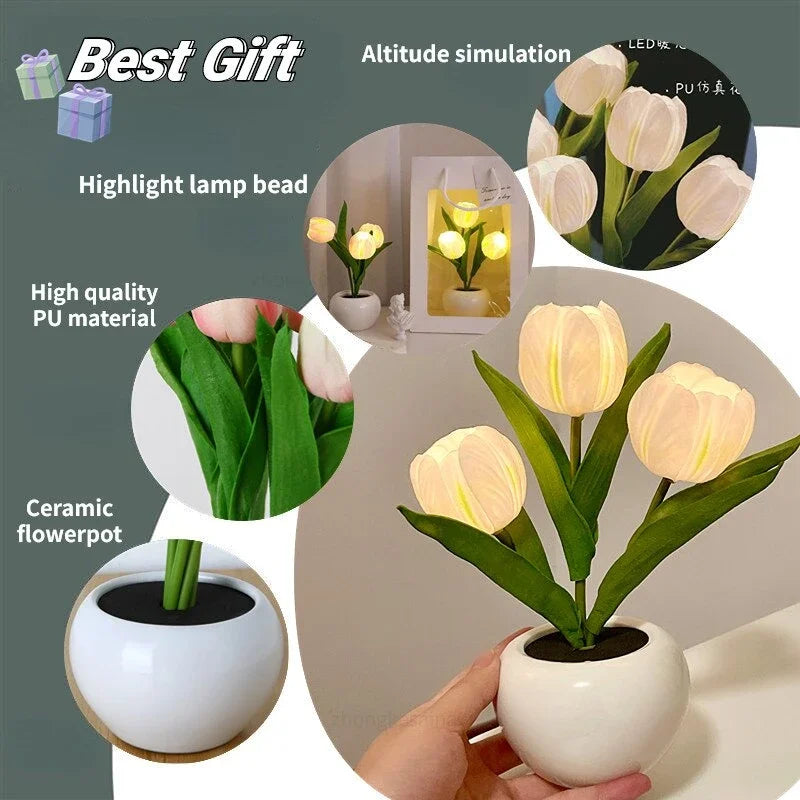LED Tulip Night Lamp Decorative Flower Desk Light Gift for Room Decor