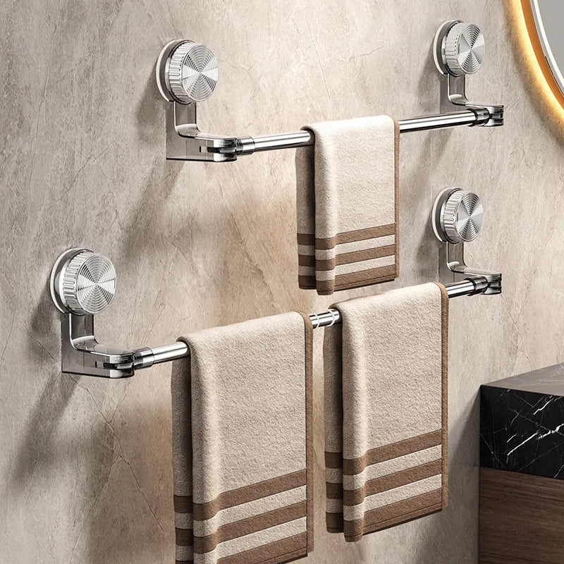 Suction Cup Retractable Towel Bar Rotatable Bathroom Storage Rack