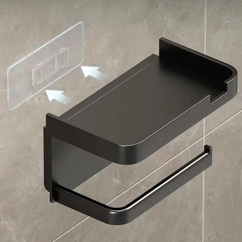 Toilet Paper Holder & Storage Rack - Plastic Wall-Mounted Kitchen Towel, Seasoning & Phone Holder