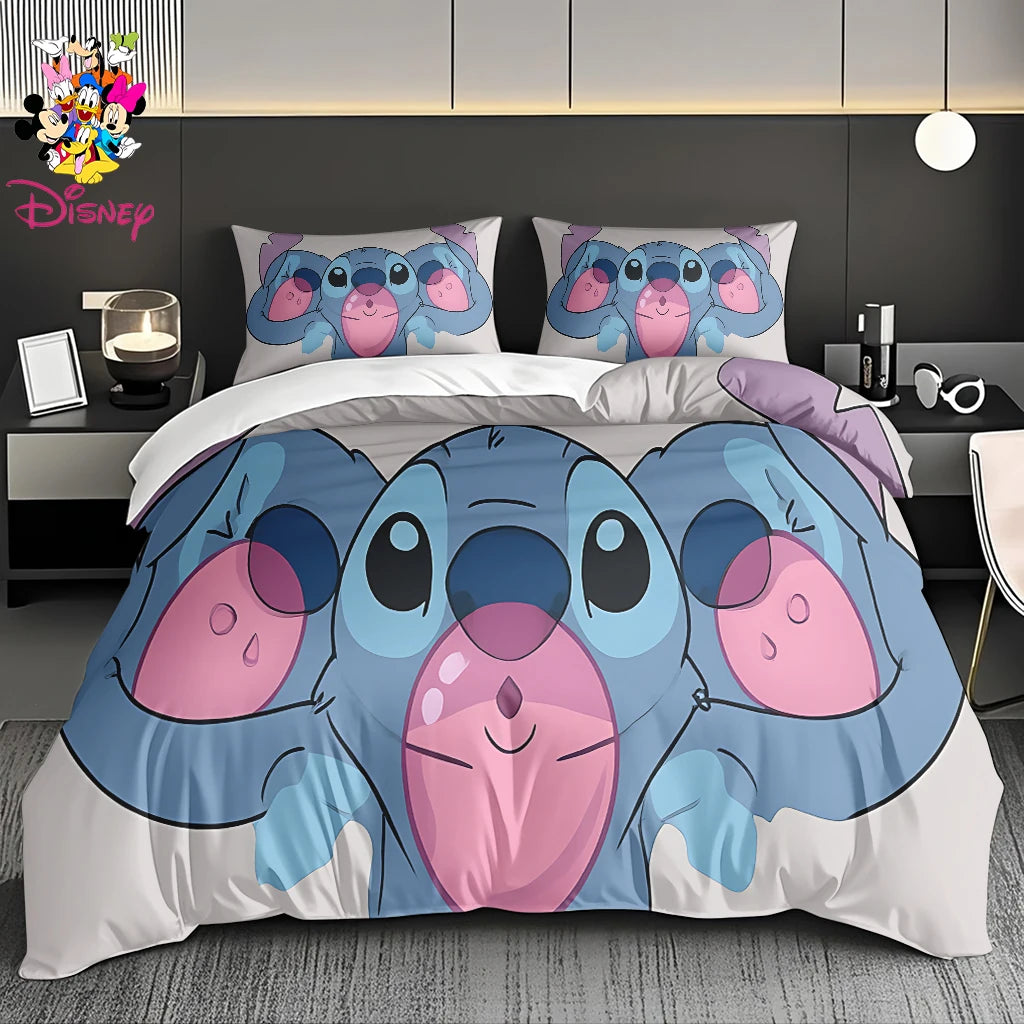 2/3pcs Disney Stitch & Mickey Duvet Cover Set Without Filler  Soft Bed Sheet,Skin-Friendly & Breathable Bedding Set Holiday Gift