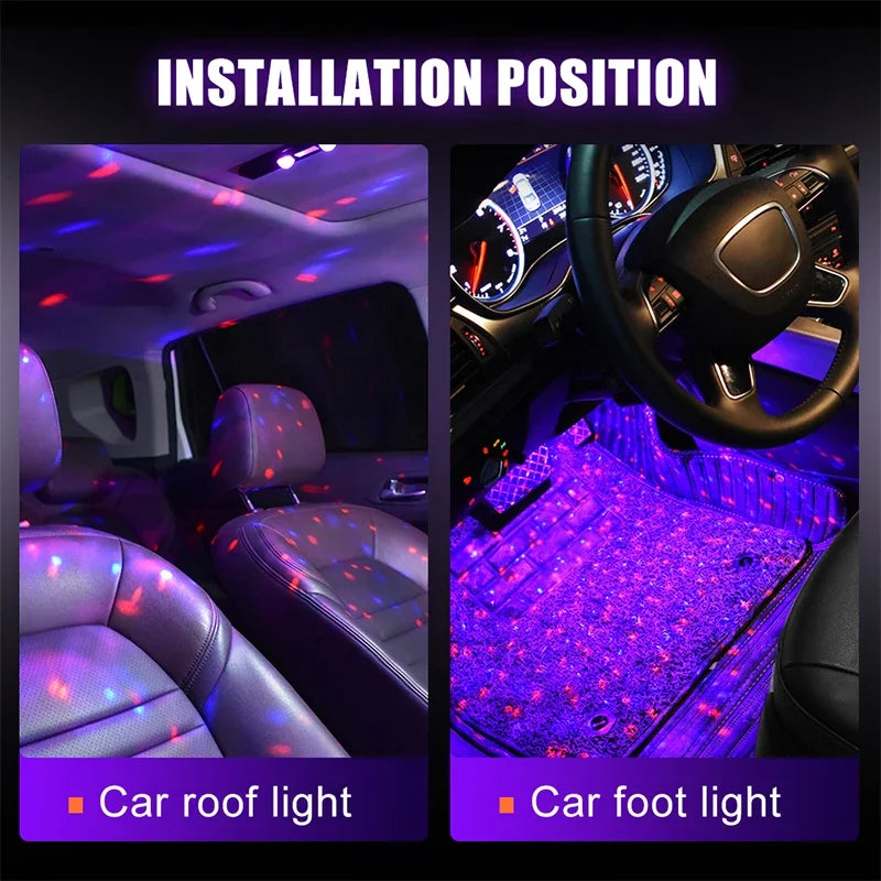 2-in-1 LED Car Starry Sky RGB Ambient Roof Light with Remote