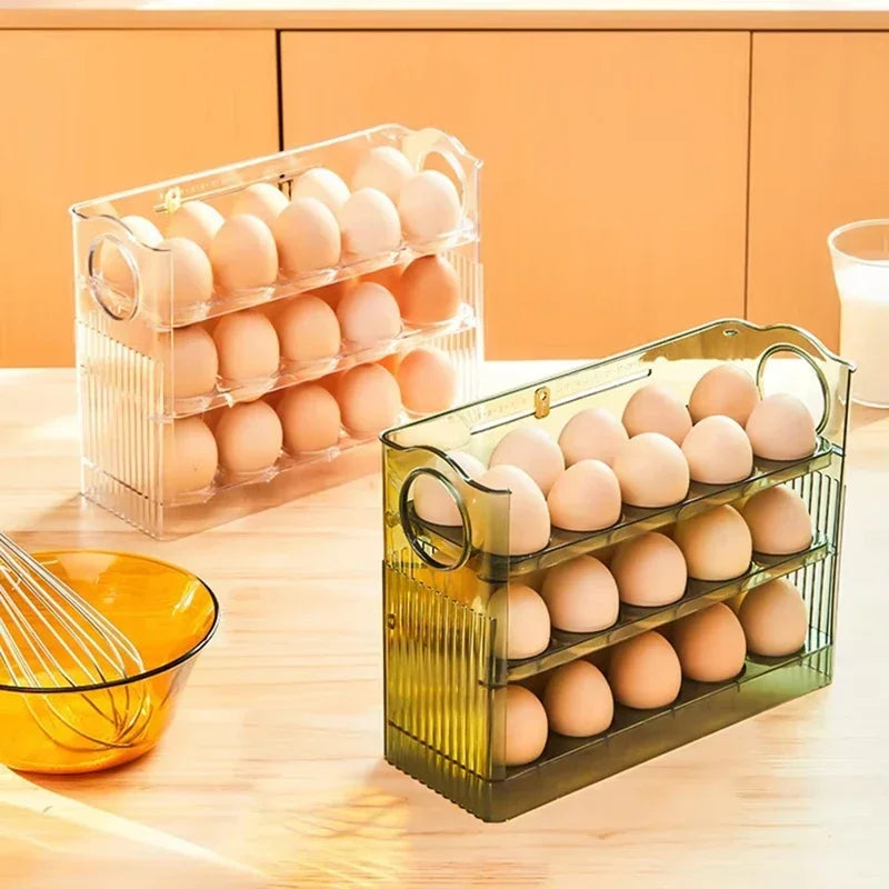 Multi-Layer Refrigerator Egg Tray Organizer with Auto Open Close Lid