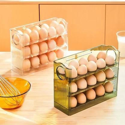 Multi-Layer Refrigerator Egg Tray Organizer with Auto Open Close Lid - Hom Haven