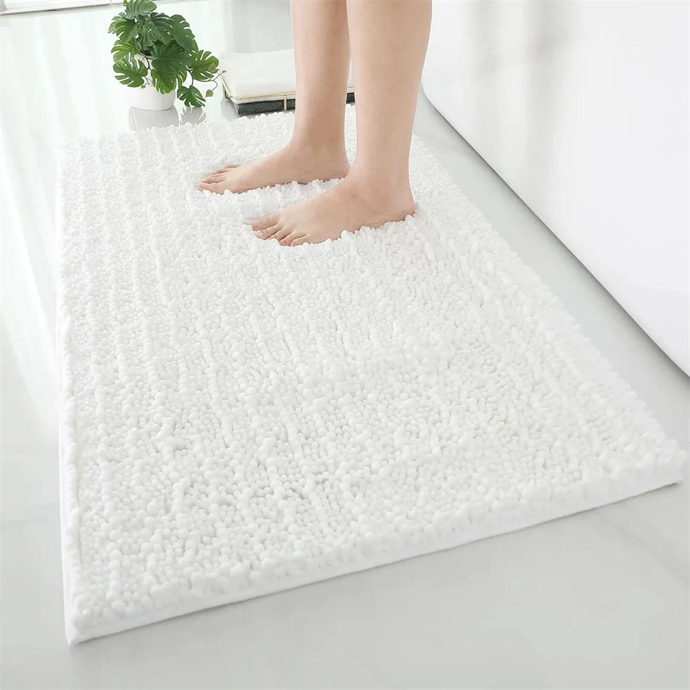 Olanly Chenille Bathroom Rug Non-Slip Bath Mat Soft Shower Bathroom Mat Floor Tub Fluffy Shag Bath Foot Rugs Microfiber Carpet