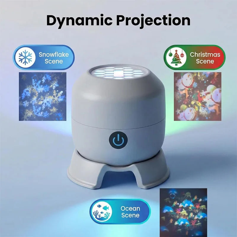 LED Projection Night Light Ocean Snowflake Christmas Dynamic USB Rechargeable Projector