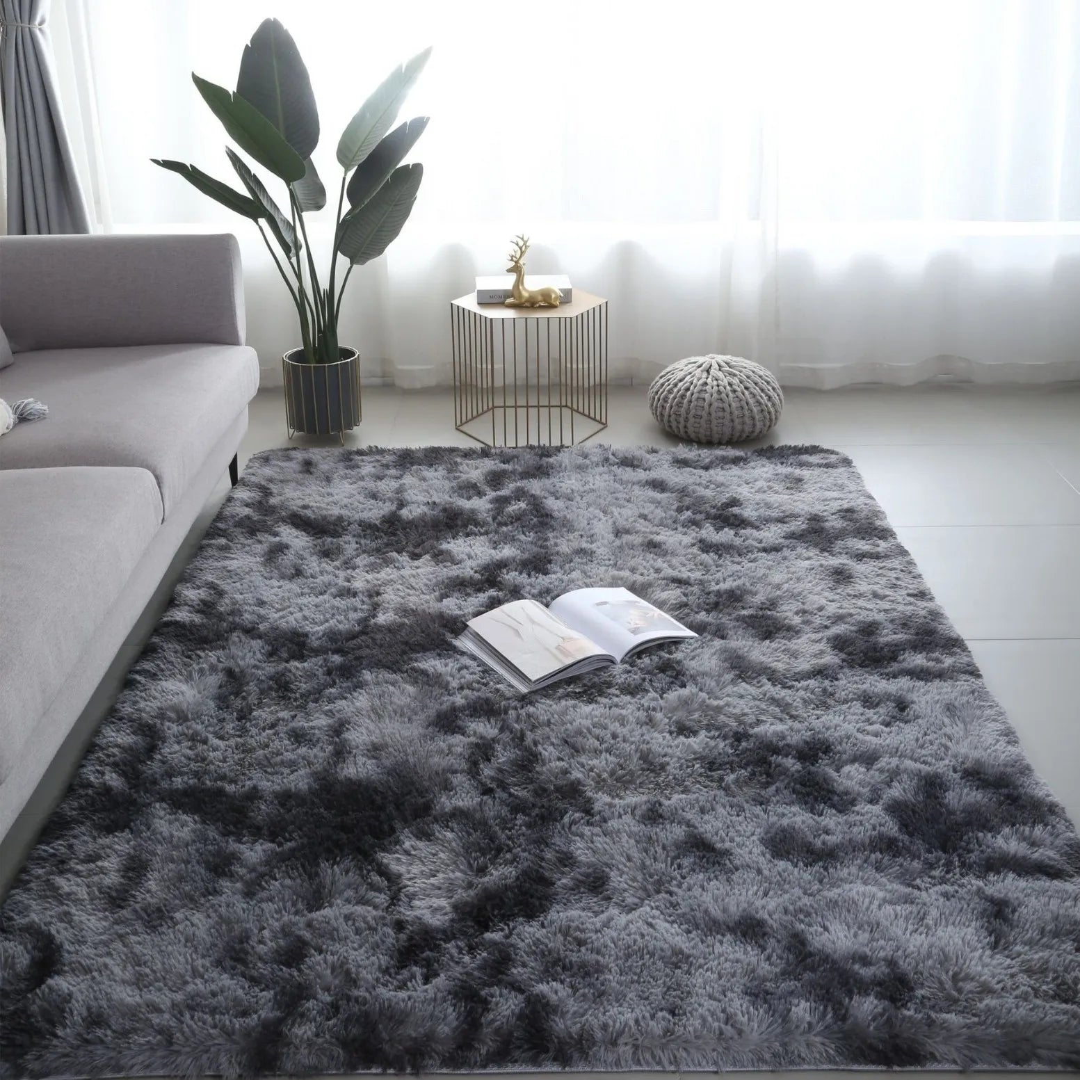 VIKAMA Tie-Dyed Fluffy Carpet - Warm Plush Bedside Rug & Play Mat for Living Room & Kids Room