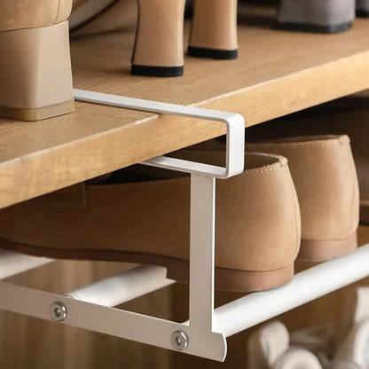 Adjustable Space-Saving Shoe Rack - Under-Shelf Shoe Holder with Hanging Basket for Wardrobe & Closet - Hom Haven