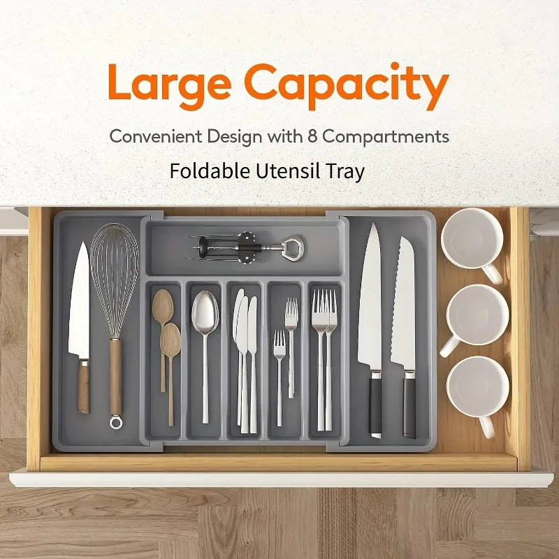Adjustable Flatware Drawer Organizer Multifunctional Kitchen Utensil Storage Rack