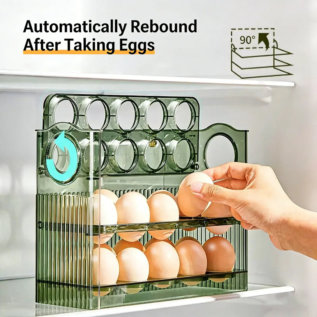 Multi-Layer Refrigerator Egg Tray Organizer with Auto Open Close Lid