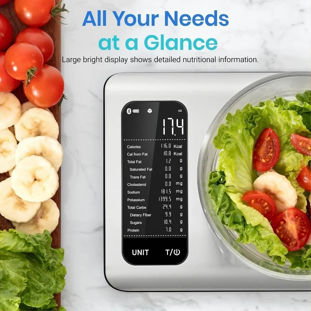 Stainless Steel Smart Food Scale with App & Nutrient Tracking (19 Nutrients)