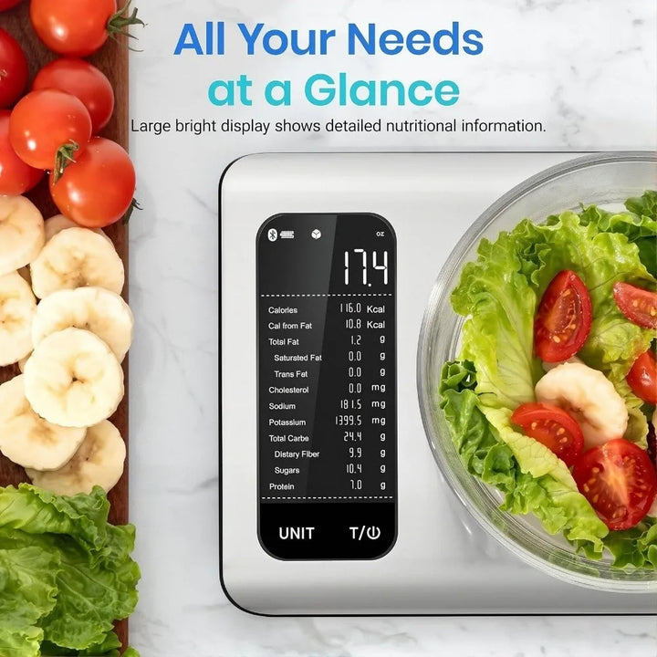 Stainless Steel Smart Food Scale with App & Nutrient Tracking (19 Nutrients)