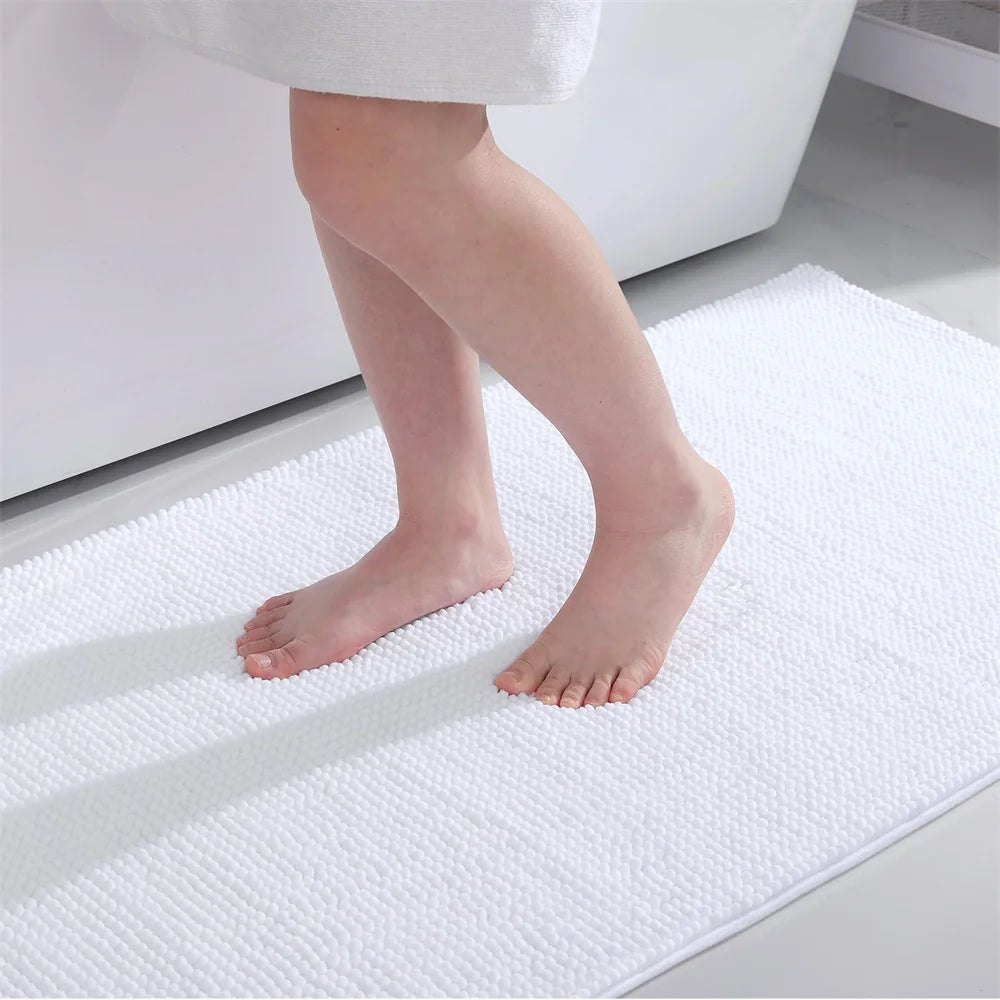 Olanly Chenille Bathroom Rug Non-Slip Bath Mat Soft Shower Bathroom Mat Floor Tub Fluffy Shag Bath Foot Rugs Microfiber Carpet