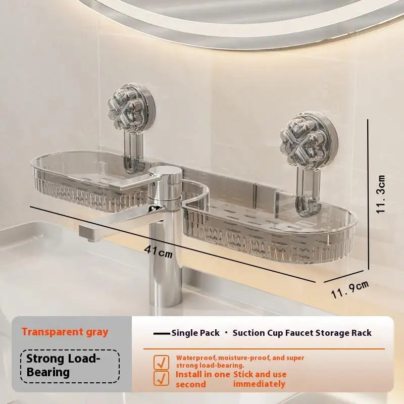 Suction Cup Bathroom Organizer Rack Wall Mounted Draining Storage Shelf