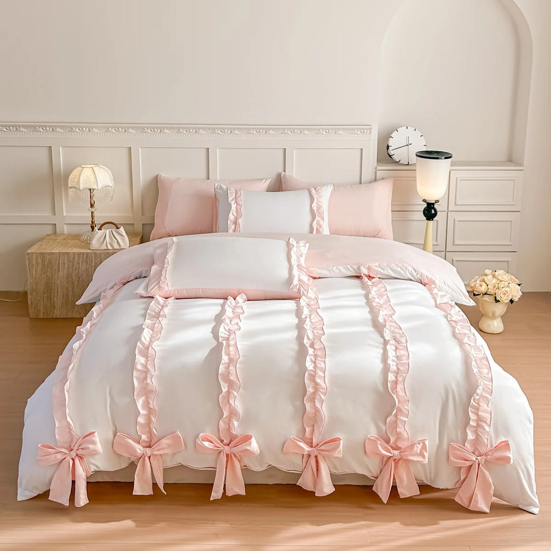 3 Piece Sheet Set  pink bowknot duvet cover Set ， comfortable Bedding Set Bedspread for All Season