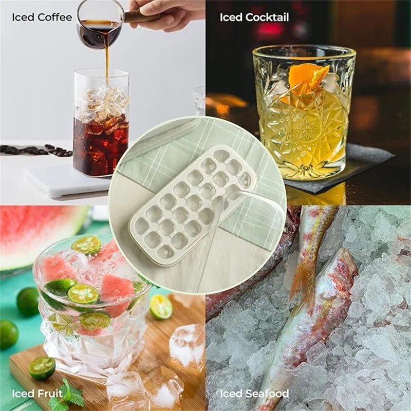 Ice Cube Tray with Lid & Bin, Quick-Release Freezer Ice Mold Set (7/14/21 PCs)