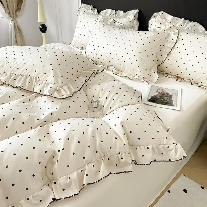 Sweet Rayon Silk Bow Printed Bedding Set Fashion Skin-Friendly Comforter Cover Sets for Summer Single Double Bed Quilt Cover Kit