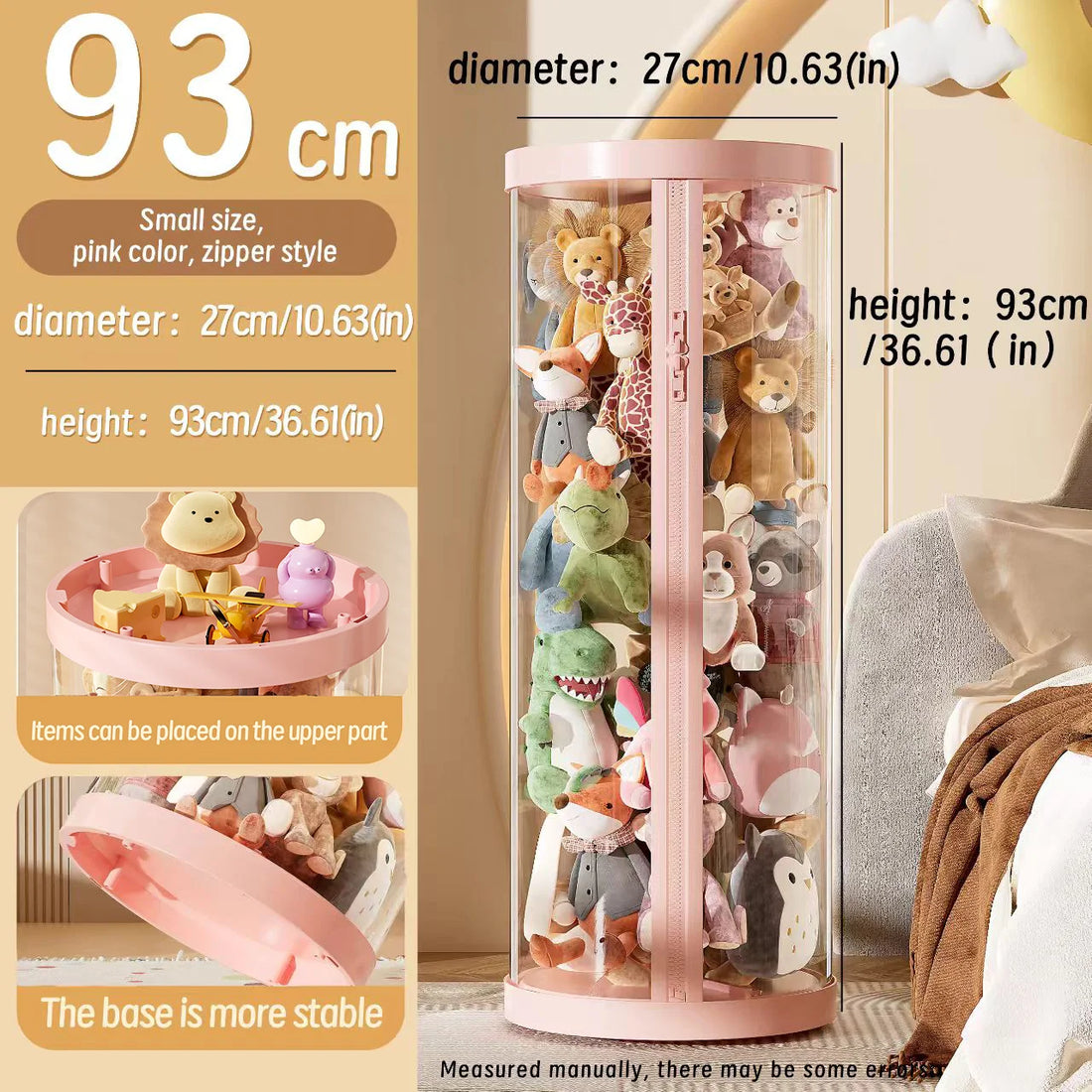 Transparent Doll Storage Box Plush Toy Organization Toy Storage Tube DIY Zipper Bins Kid Christmas Gift Children's Toy Organizer