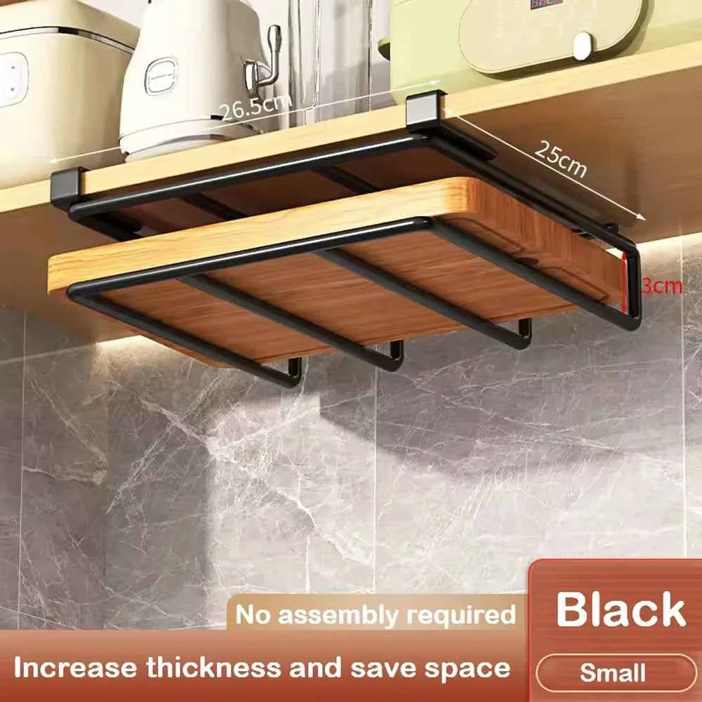 Under Cabinet Kitchen Hanging Organizer Rack with Hooks - Paper Towel, Cutting Board & Pot Lid Holder - Hom Haven
