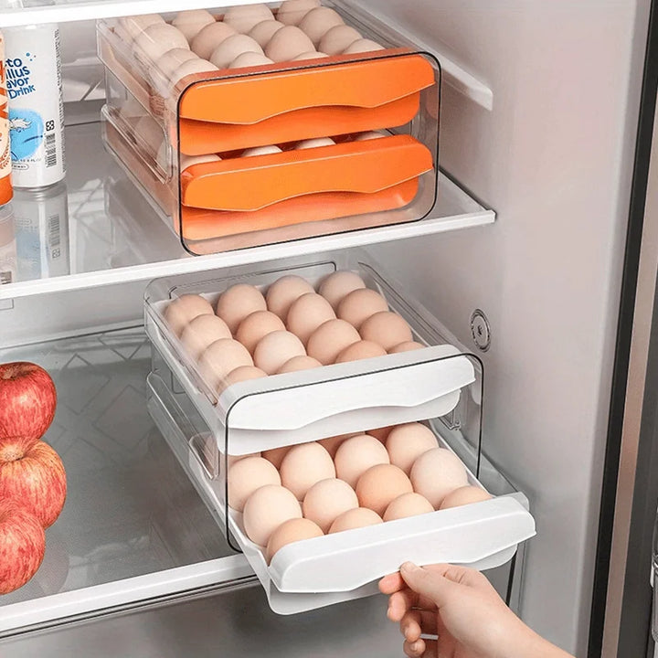 2-Layer Drawer Type Egg Storage Box - Large Capacity Fridge Egg Organizer Rack