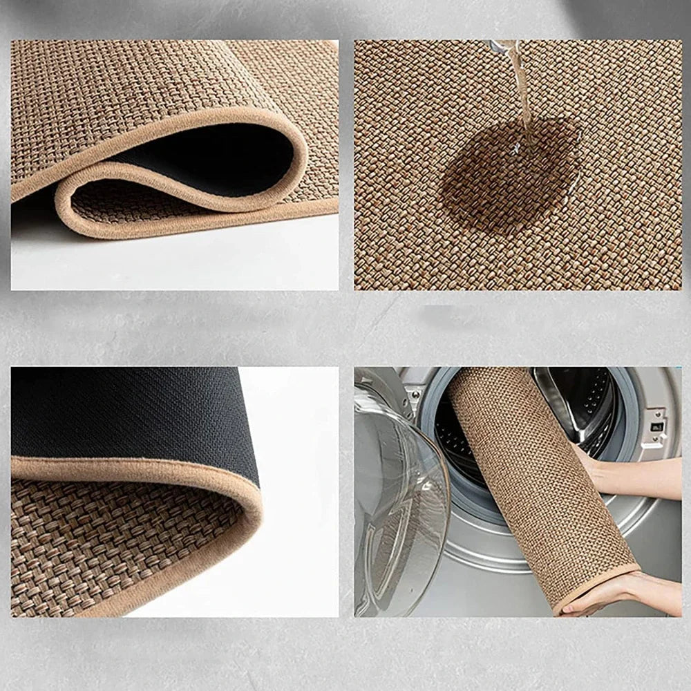Washable Faux Sisal Kitchen Runner Rug - Non-Slip Natural Rubber Back Woven Kitchen Mat
