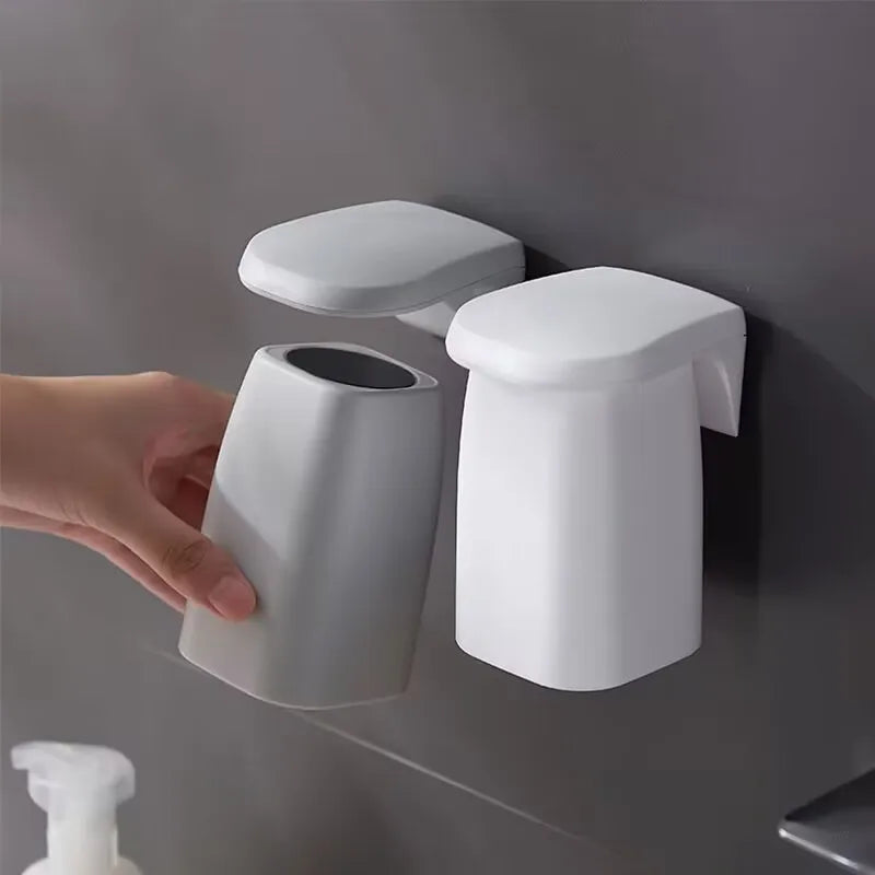 Japanese Minimalist Magnetic Mouthwash Cup - Wall Mounted Toothbrush Storage Rack & Brushing Cup (1-4 Pcs)
