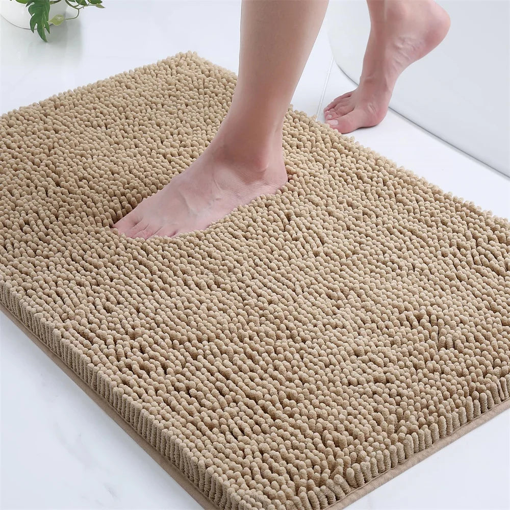 Olanly Chenille Bathroom Rug Non-Slip Bath Mat Soft Shower Bathroom Mat Floor Tub Fluffy Shag Bath Foot Rugs Microfiber Carpet