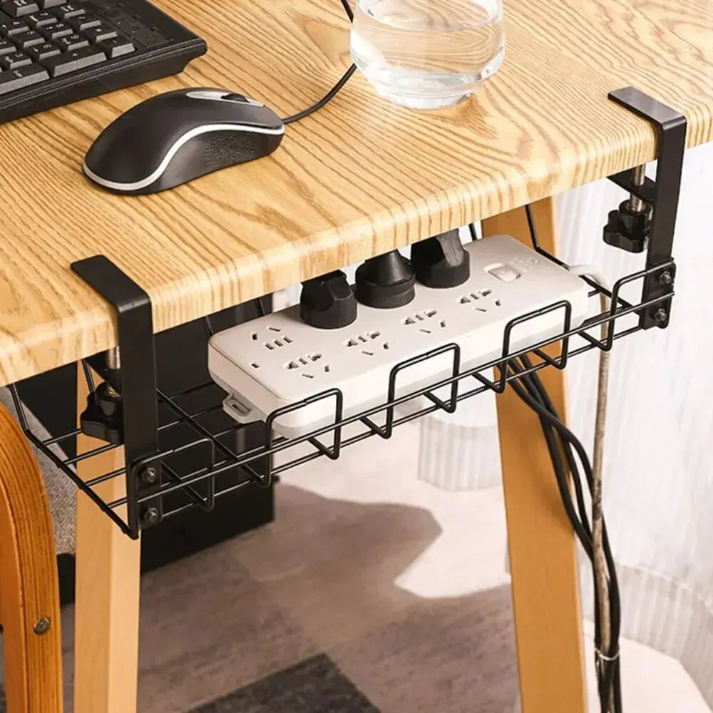 Under-Desk Cable Management Tray - No-Punch Metal Wire Organizer for Home Office & Kitchen - Hom Haven