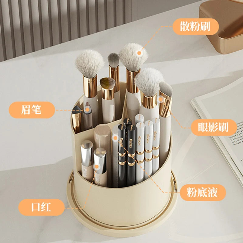 360° Rotating Makeup Brush & Cosmetic Organizer with Lid