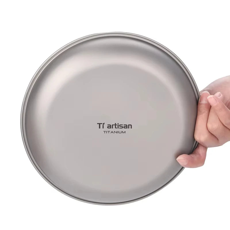 Tiartisan Titanium Ultralight Portable Outdoor Camping Frosted Round Plate 220mm Extra Large Fruit Salad Dinner Dishes Tableware