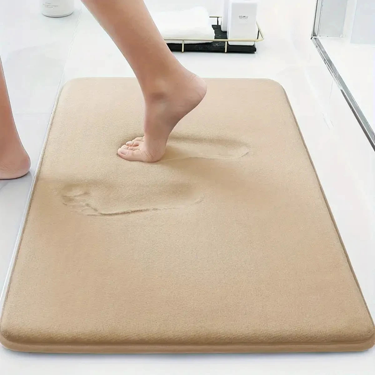 Solid Color Thick Sponge Bathroom Floor Mat - Absorbent Non-Slip Flannel Shower & Door Mat
